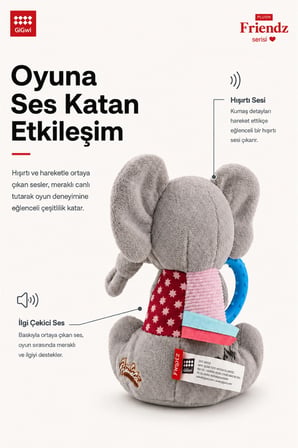 Plush Friendz Serisi Peluş Fil - Sesli & Hışırtılı Köpek Oyuncağı - Küçük Irk & Yavru Diş Kaşıyıcı