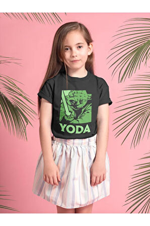 Yoda Baskılı Unisex Star Wars Film Çocuk Tişört (1-12 YAŞ)
