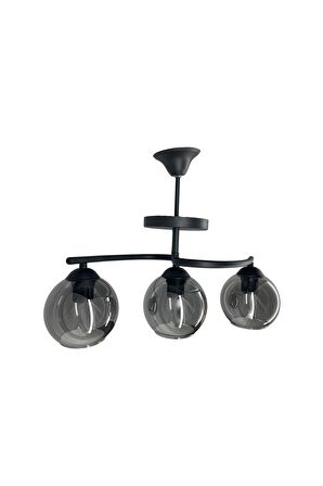 Fuji Siyah 3'lü Füme Camlı Avize | Kaliteli Modern Metal Avize