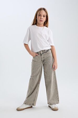 DeFacto Kız Çocuk Yılbaşı Temalı Wide Leg Geniş Paça Jean Pantolon D5435A824WNNM55