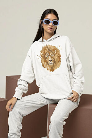 Tasarım Lion Baskılı Unisex Oversize Aslan Hoodie