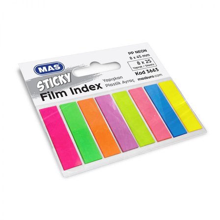 Mas Film Ayraç İndeks 8X45Mm Plastik Dörtgen 25 Sayfa X 8 Renk 3663