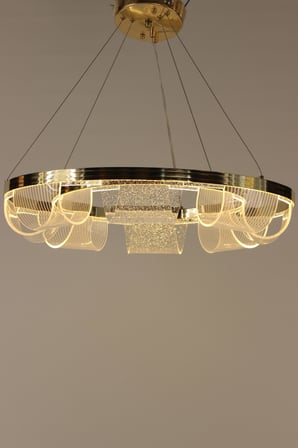 Lüks Gold Kaplama Güneş Tasarım  Dairesel Dokulu  Modern Avize