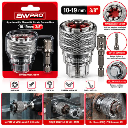 AYARLANABİLİR MANYETİK CIVATA SOMUN UCU 10-19MM 3/8 INC - 3/4 INC - 1/2 INC (5332)