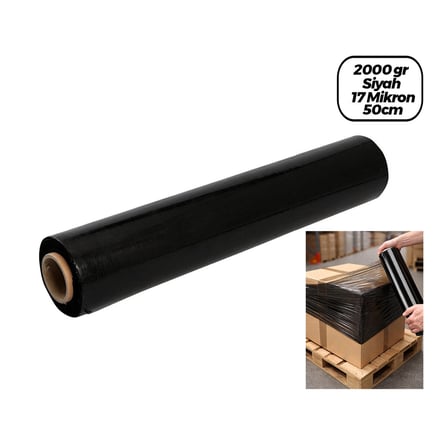 6 ADET BRÜT: 2000GR = NET STREÇ: 1500GR SİYAH KOLİ - PALET STREÇ FİLM 17 MİKRON 50CM (5332)
