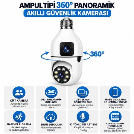 AI SMART KAMERA YAPAY ZEKA İLE İNSAN TAKİBİ DUY 360° DÖNEBİLEN - ALARM SİSTEMİ - KONUŞMA ÖZELLİKLİ I