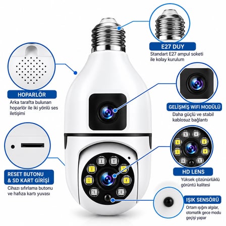 AI SMART KAMERA YAPAY ZEKA İLE İNSAN TAKİBİ DUY 360° DÖNEBİLEN - ALARM SİSTEMİ - KONUŞMA ÖZELLİKLİ I