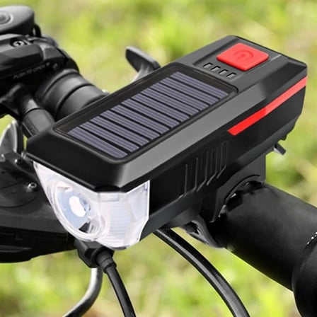Solar Enerjili USB ile Şarj Edilebilir Ledli Bisiklet Feneri Kornalı ve Su Geçirmez Far (5332)