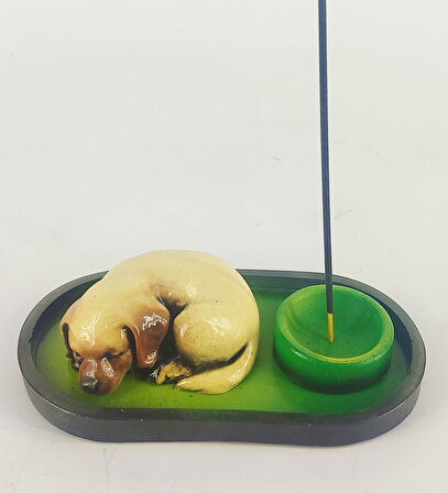Uyuyan Köpek Çubuk Tütsülük ve Tealight (Kahve)