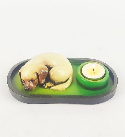 Uyuyan Köpek Çubuk Tütsülük ve Tealight (Kahve)