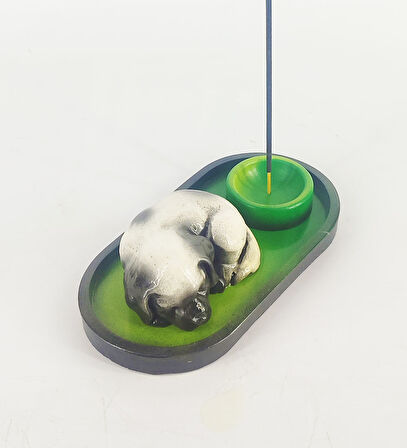 Uyuyan Köpek Çubuk Tütsülük ve Tealight (Beyaz)