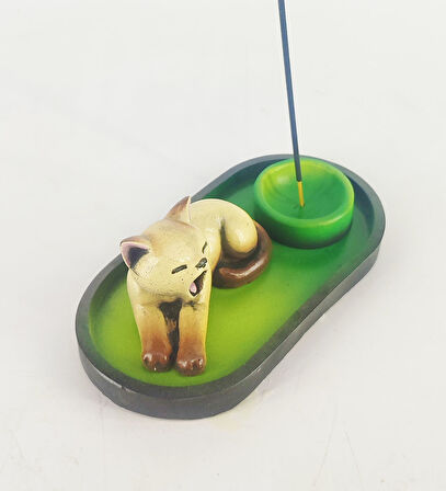Uykucu Kedi Çubuk Tütsülük ve Tealight (Kahve)