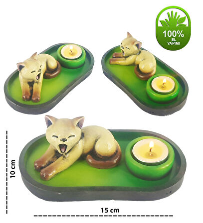 Uykucu Kedi Çubuk Tütsülük ve Tealight (Kahve)