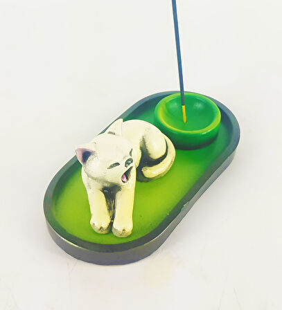 Uykucu Kedi Çubuk Tütsülük ve Tealight (Beyaz)