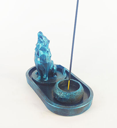 Uluyan Kübik Kurt Çubuk Tütsülük ve Tealight (Mavi)