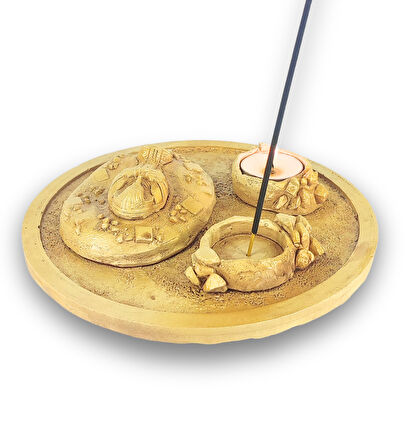 Antik Mısır Daire Sarcophagus Lahit Çubuk Tütsülük ve Tealight