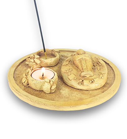 Antik Mısır Daire Sarcophagus Lahit Çubuk Tütsülük ve Tealight