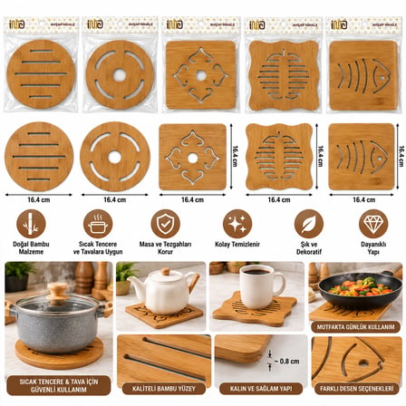 KARE=16.4X16.4CM - YUVARLAK:16.4CM MIX DESEN BAMBU - AHŞAP NİHALE - HERHANGİ BİR MODEL GÖNDERİLİR (5