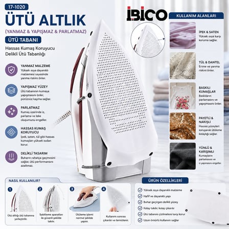 DURABLE NONSTİCK ÜTÜ ALTLIK YANMAZ - YAPIŞMAZ - PARLATMAZ ÜTÜ TABANI (5332)