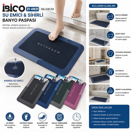 DİKDÖRTGEN   38X58CM   SU EMİCİ - SİHİRLİ  BANYO PASPASI  ELASTİK (5332)