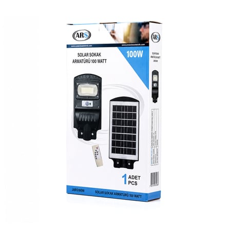100W - 6500K SOLAR - GÜNEŞ ENERJİLİ SOKAK LAMBASI - ARMATÜR SENSÖRLÜ BAHÇE-BALKON-SOKAK ARS-348964 (