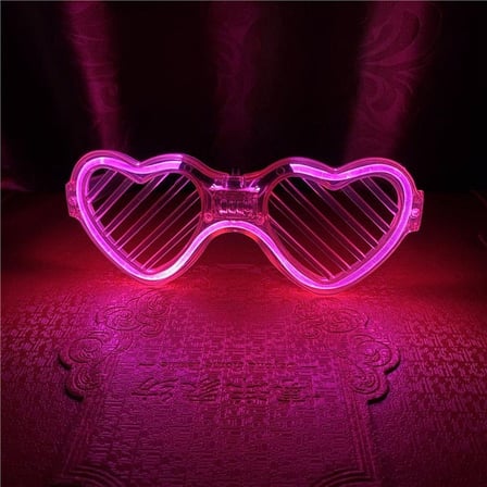 Pembe LED Işıklı Kalp Gözlük – 3 Modlu Parti - Glow Gözlüğü (5332)