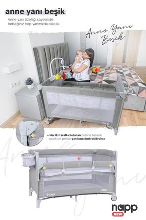 Napp 6 In 1 Anne Yani Park Yatak Oyun Parkı ve Yatak 70X120 XL
