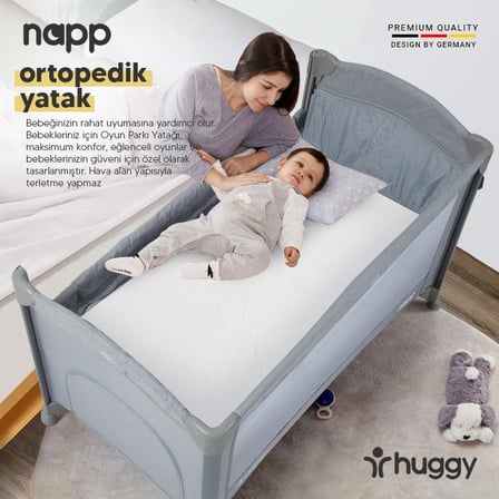 Huggy Napp 8 In 1 Anne Yani Park Yatak Oyun Parkı Siyah(Yatak Hediyeli)