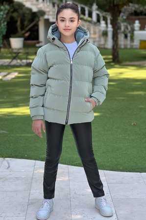 Kız Çocuk Kapüşonlu Cepli Su Geçirmez Nova Kumaş Kışlık Mont KM4011