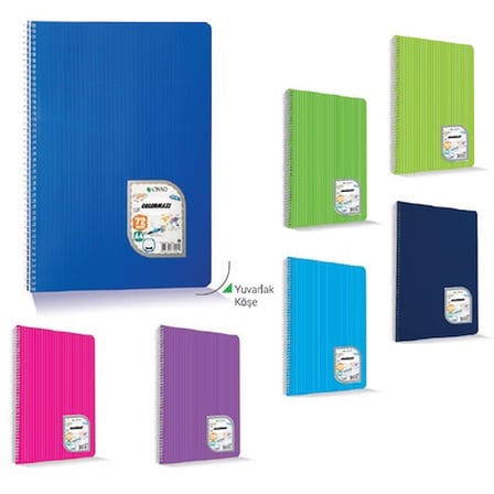Çınar Colormaxi A4 Spiralli Plastik Kapak Defter 40 Yaprak Çizgili (12 Li Paket)
