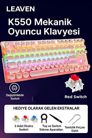K550 Red Switch Mekanik Oyuncu Klavyesi-hot-swap-rainbow Rgb-3 Adet Yedek Switch