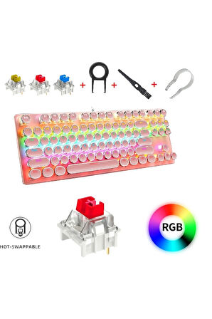 K550 Red Switch Mekanik Oyuncu Klavyesi-hot-swap-rainbow Rgb-3 Adet Yedek Switch