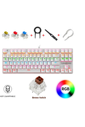 K550 Mekanik Oyuncu Klavyesi -Değiştirilebilir Switch- Rainbow RGB Aydınlatma-87 Tuş - Brown Switch