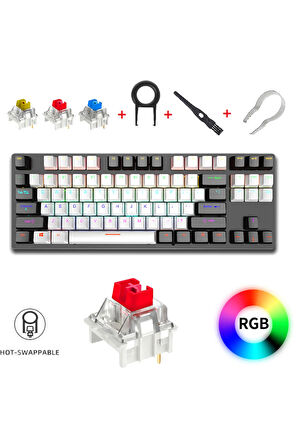 K550 Mekanik Oyuncu Klavyesi -Değiştirilebilir Switch- Rainbow RGB Aydınlatma-87 Tuş - Red Switch