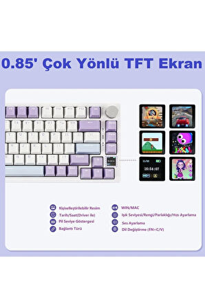 AK820 PRO Mekanik Oyun Klavyesi,3 Modlu TFT Renkli Ekran  ve CNC Düğmeli 81 Tuş,RGB Aydınlatma