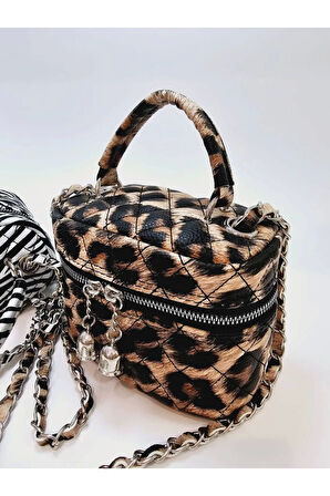 Leslie Leopar Desen Kadın Kutu Crossbody Bag