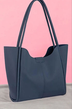Clementine Lacivert Tote Kadın Fermuarlı Omuz Çantası