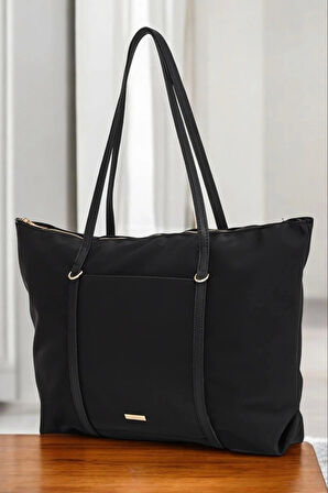 Lacey Siyah Şeritli Shopper Kadın Omuz Çantası