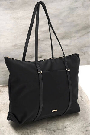 Lacey Siyah Şeritli Shopper Kadın Omuz Çantası