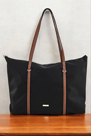 Lacey Siyah-Taba Şeritli Shopper Kadın Omuz Çantası