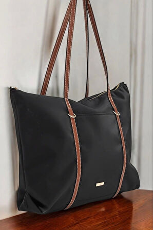 Lacey Siyah-Taba Şeritli Shopper Kadın Omuz Çantası