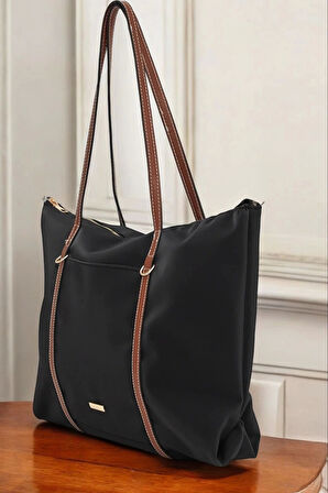 Lacey Siyah-Taba Şeritli Shopper Kadın Omuz Çantası