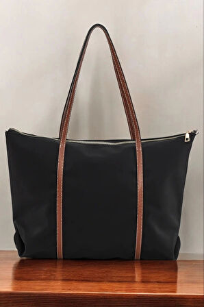 Lacey Siyah-Taba Şeritli Shopper Kadın Omuz Çantası