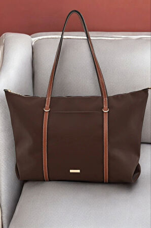 Lacey Kahve-Taba Şeritli Shopper Kadın Omuz Çantası