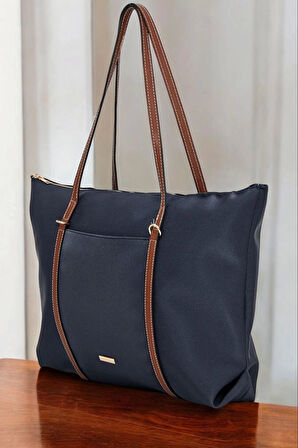 Lacey Lacivert-Taba Şeritli Shopper Kadın Omuz Çantası