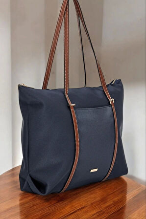 Lacey Lacivert-Taba Şeritli Shopper Kadın Omuz Çantası