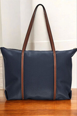 Lacey Lacivert-Taba Şeritli Shopper Kadın Omuz Çantası
