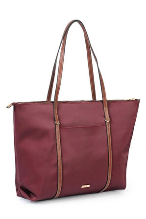 Lacey Bordo-Taba Şeritli Shopper Kadın Omuz Çantası