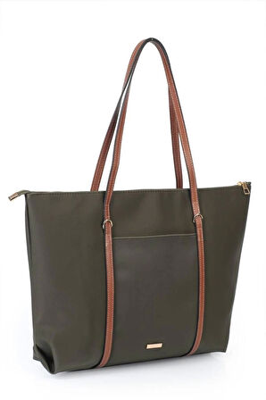 Lacey Haki-Taba Şeritli Shopper Kadın Omuz Çantası