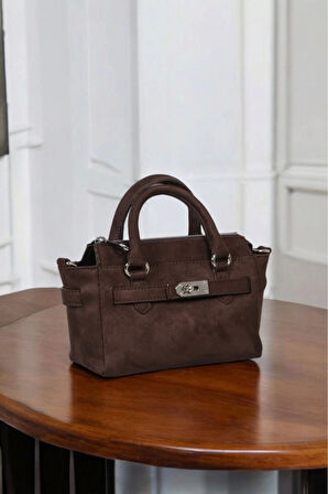 Harmony Acı Kahve Süet Önden Kilit Detaylı Mini Kadın El Kol Ve Omuz Çantası